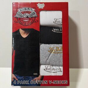 Von Dutch 4 Pack Mens V-Neck T-Shirts Cotton Logo Tee Black White Gray Size XL